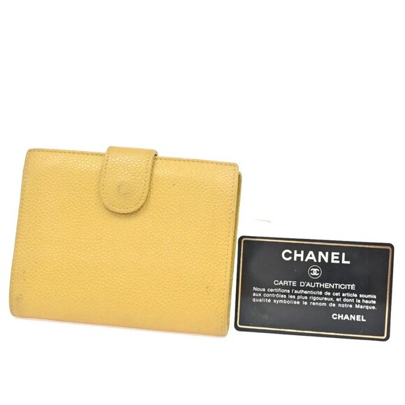 CHANEL CC Bifold Compact Wallet Grained Calfskin Leather Yellow Vintage 66KB511 - Picture 2 of 14